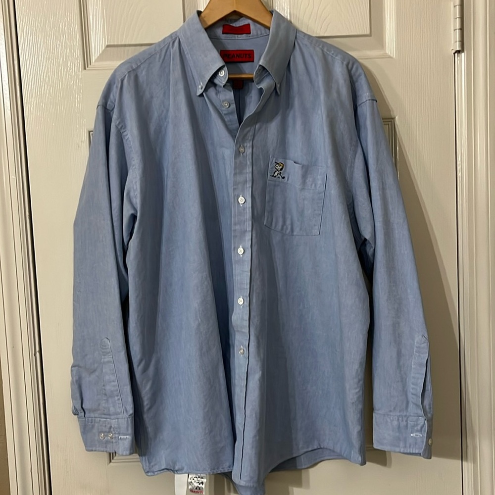 Vintage Men's Peanuts Blue Dress Shirt 17.5 34/35